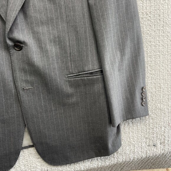 Samuelsohn Men's Sports Coat 42R Grey Wool Super 100s w/ CHalk Line Canada Made - Picture 6 of 16